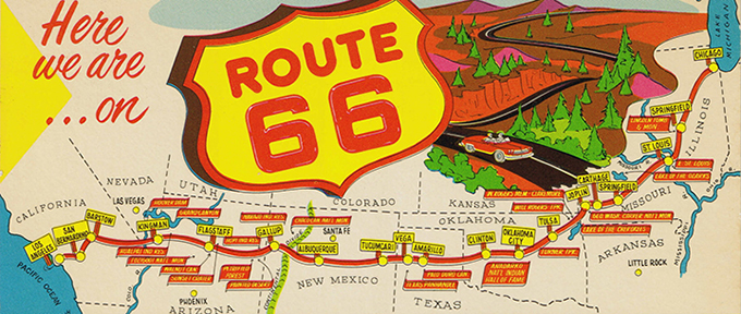 Vintage Map of Route 66, from Chicago to Los Angeles