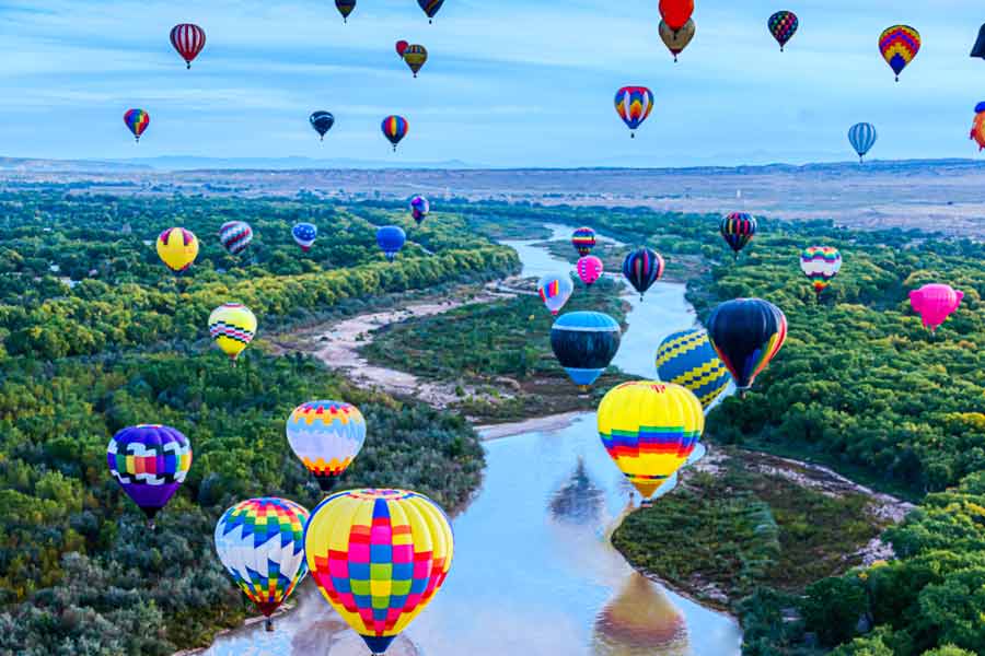 Hot Air Balloons over the Rio Grande in Albuquerque